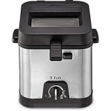 T-fal FF492D Stainless Steel 1.2-Liter Oil Capacity Adjustable Temperature Mini Deep Fryer with Removable Lid, 0.66-Pound, Silver - 8000035819
